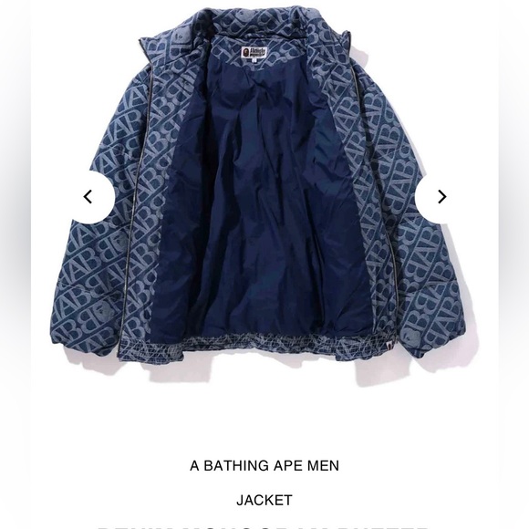 *NEW WITH TAGS* BATHING APE | DENIM MONOGRAM PUFFER DOWN JACKET - Picture 8 of 8